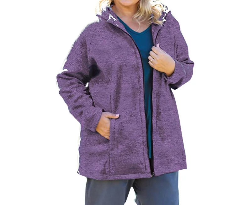 Lyddie Hooded Zip Up Fleece Jacket - Plus Size In Royal Purple Notch Collar Jacket Peter Pan Collar Jacket Cowl Neck Jacket Lyddie Hooded Zip Up Fleece Jacket - Plus Size In Royal Purple Notch Collar Jacket Peter Pan Collar Jacket Cowl Neck Jacket