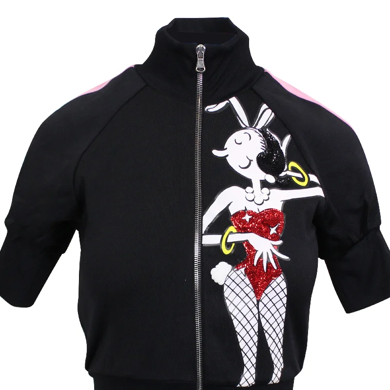 Moschino Couture Side Stripe Zip Up Short Sleeve Jacket - Black Faux Fur Fabric Real Fur Fabric Shearling Fabric Moschino Couture Side Stripe Zip Up Short Sleeve Jacket - Black Faux Fur Fabric Real Fur Fabric Shearling Fabric