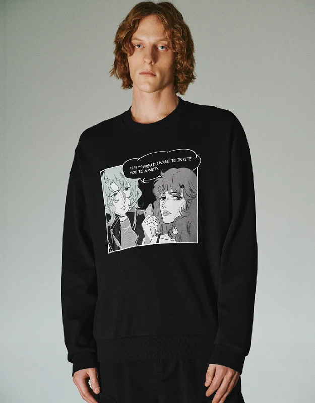 Printed Crew Neck Sweatshirt Hoodie with Lining Warm Insulated