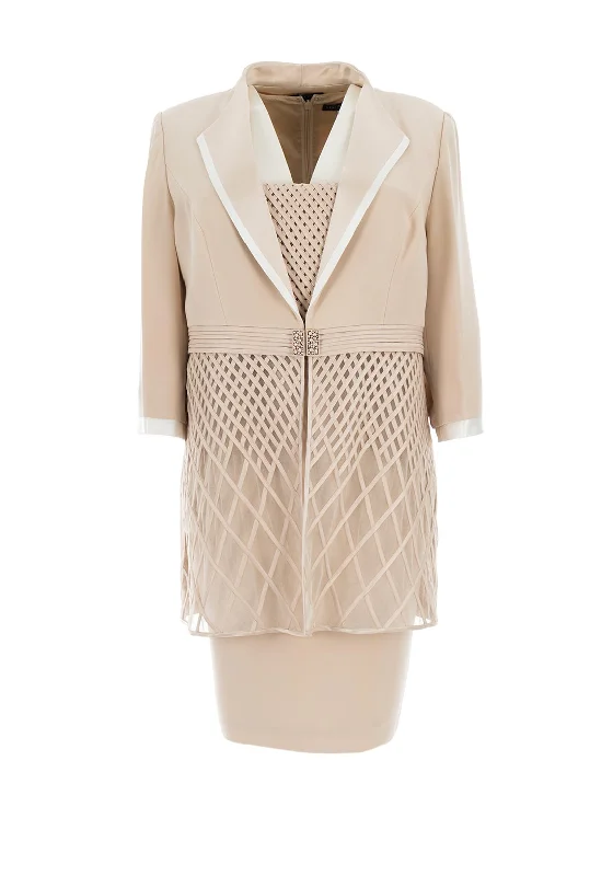 Veni Infantino Mesh Detail Size 24 Occasion Dress and Jacket, Almond Ivory Zippered Front Buttoned Front Snap Front Veni Infantino Mesh Detail Size 24 Occasion Dress and Jacket, Almond Ivory Zippered Front Buttoned Front Snap Front