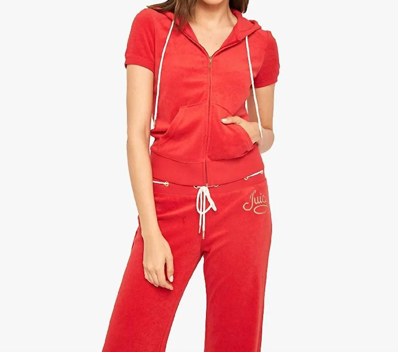 Rope Microterry Robertson Short Sleeve Jacket In Red Zippered Front Buttoned Front Snap Front Rope Microterry Robertson Short Sleeve Jacket In Red Zippered Front Buttoned Front Snap Front