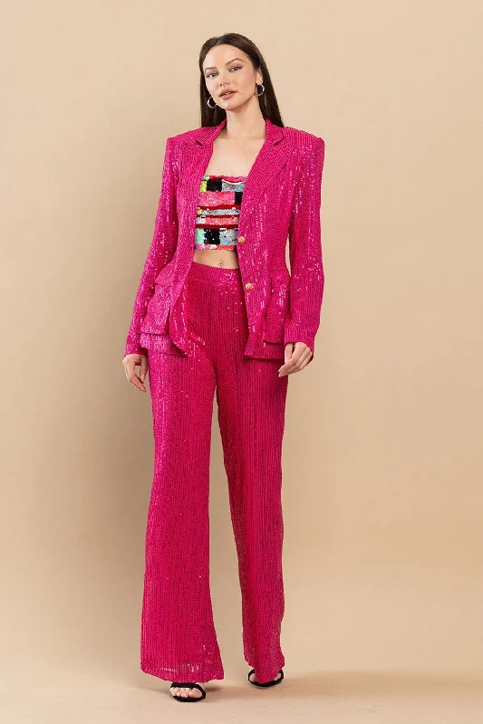 Sequined Jacket 3 Piece Set Tiered Jacket Buttoned Jacket Zippered Jacket