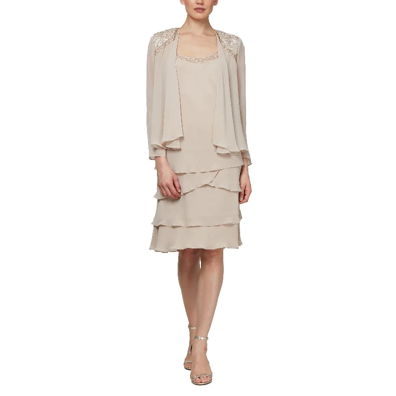SL Fashions 122372 Short Beaded Tiered Jacket Dress Sale Zip Front Button Front Snap Front SL Fashions 122372 Short Beaded Tiered Jacket Dress Sale Zip Front Button Front Snap Front