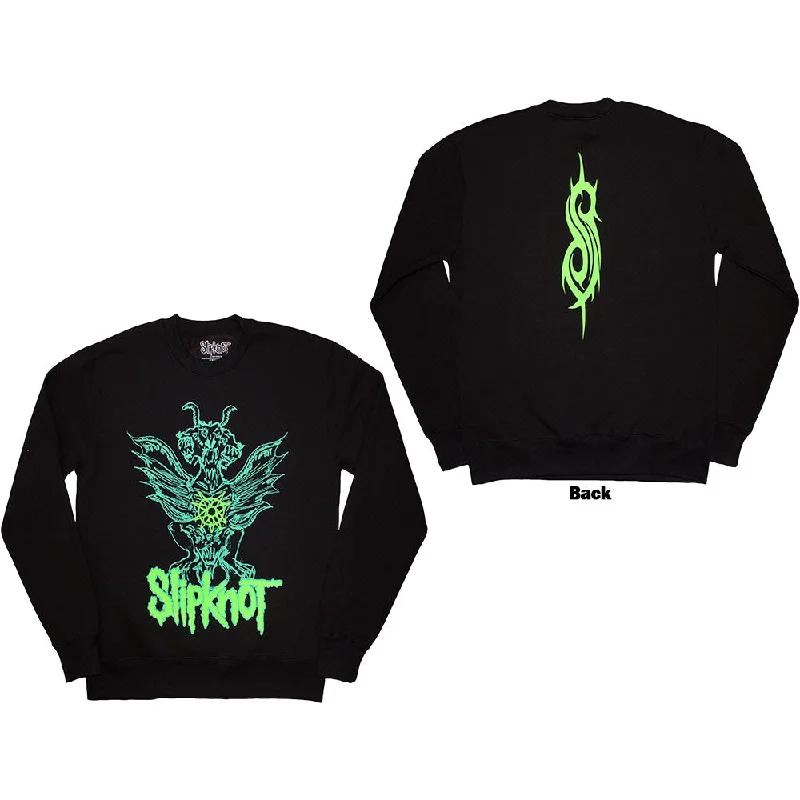 Slipknot | Official Band Sweatshirt | Green Demon (Back Print & Oversized) Hoodie with Hem Drawcord Adjustable Customizable