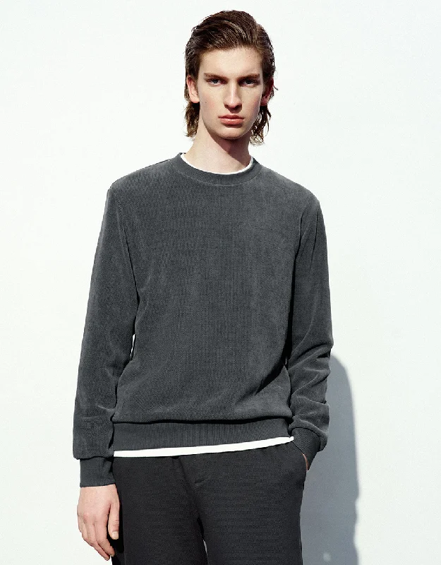 Crew Neck Straight Sweatshirt Hoodie with Exposed Zipper Edgy Industrial