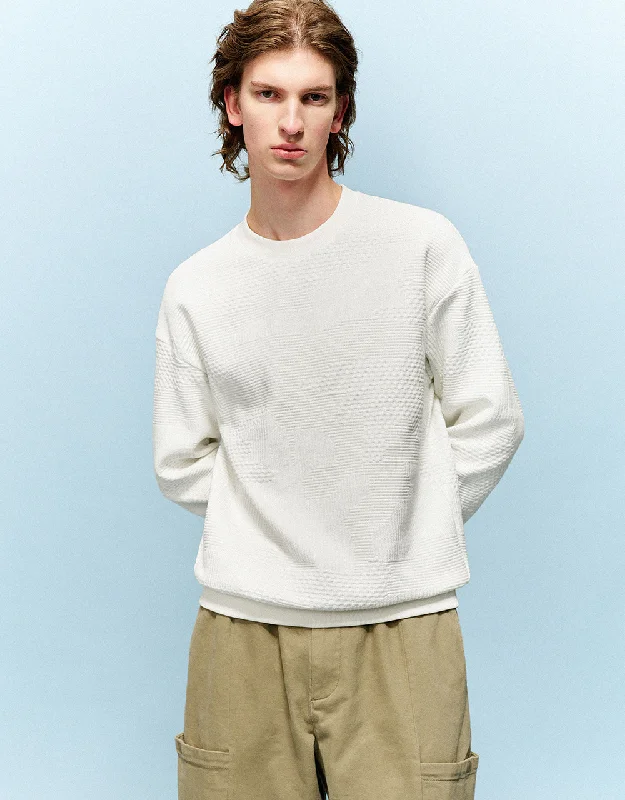 Textured Crew Neck Sweatshirt Hoodie with Lace Feminine Delicate