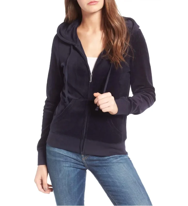 Track Velour Robertson Jacket Hoodie In Regal Navy Blue Front Pockets Side Pockets Patch Pockets Track Velour Robertson Jacket Hoodie In Regal Navy Blue Front Pockets Side Pockets Patch Pockets