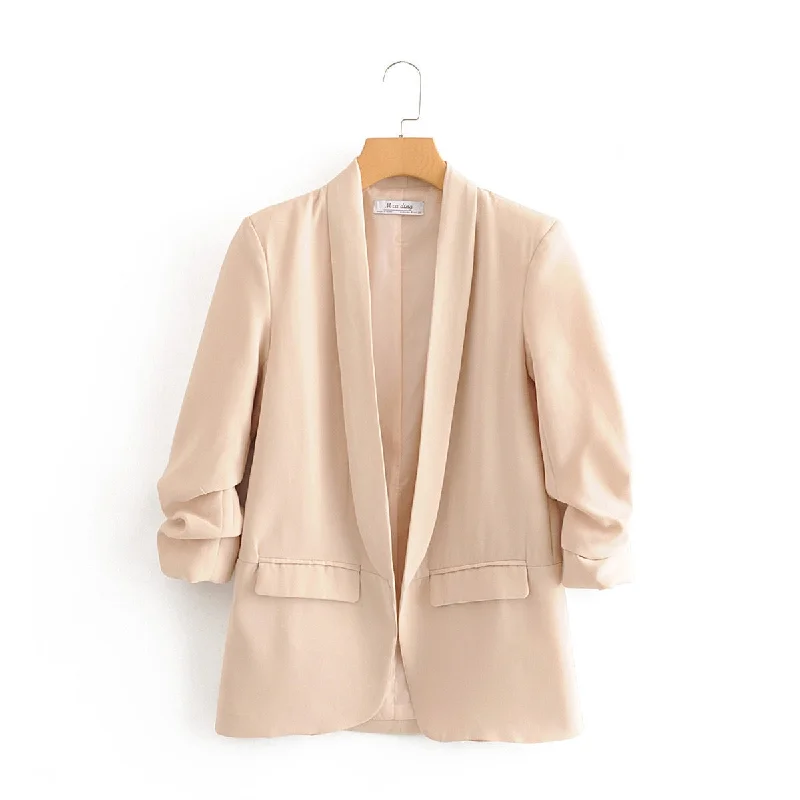 women vintage solid cotton cuffs pleated blazer female long sleeve elegant jacket ladies work wear blazer formal suits Satin Jacket Silk Jacket Chiffon Jacket women vintage solid cotton cuffs pleated blazer female long sleeve elegant jacket ladies work wear blazer formal suits Satin Jacket Silk Jacket Chiffon Jacket