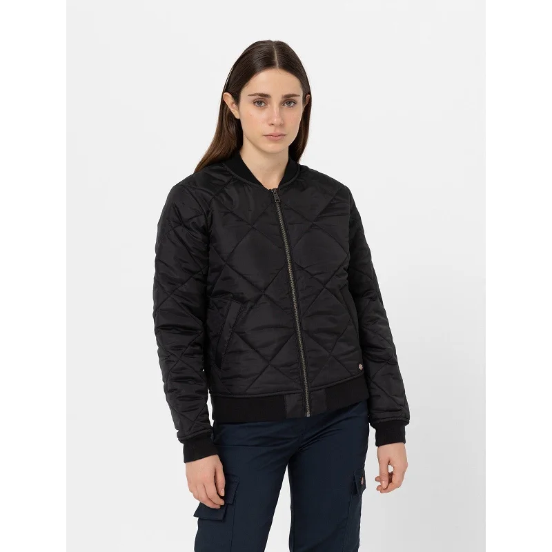 Dickies Quilted Bomber Jacket  Black Print Jacket Jacquard Jacket Embroidered Jacket