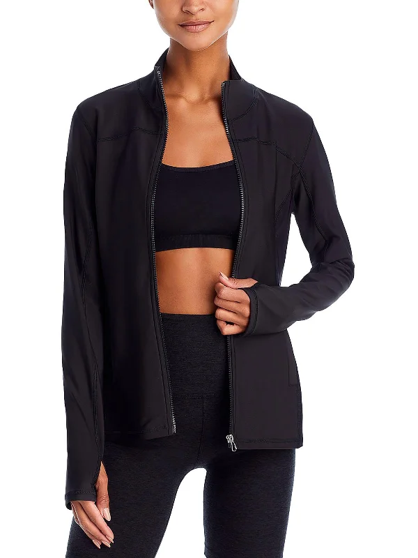 Womens Mock Neck Mesh Inset Track Jacket Fleece Jacket Down Jacket Parka