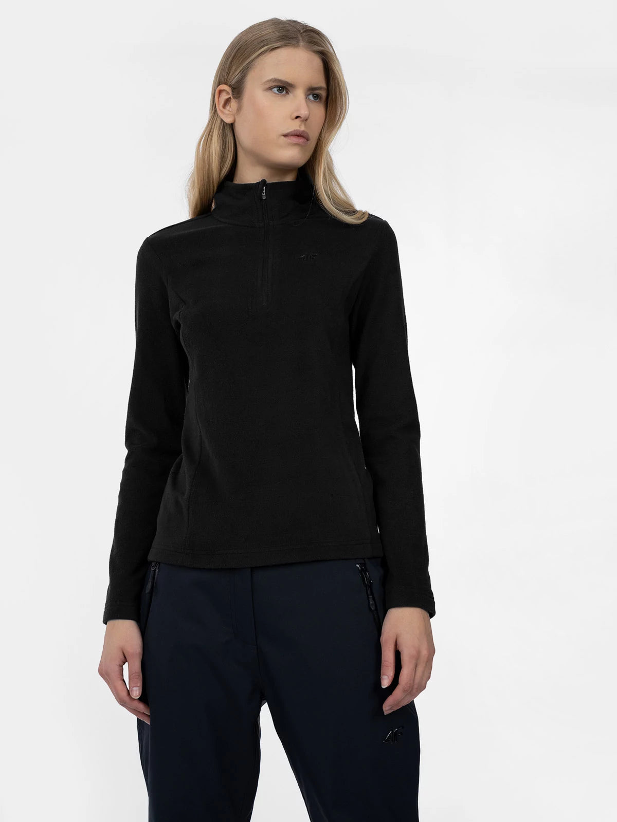 4F Women Black Fleece Pullover Faux Fur Trim