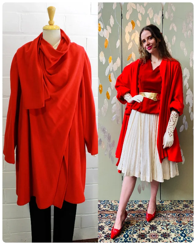 Vintage 1980s Red Karl Lagerfeld Cashmere Wool Coat, Large Ultra-Light Down Coat