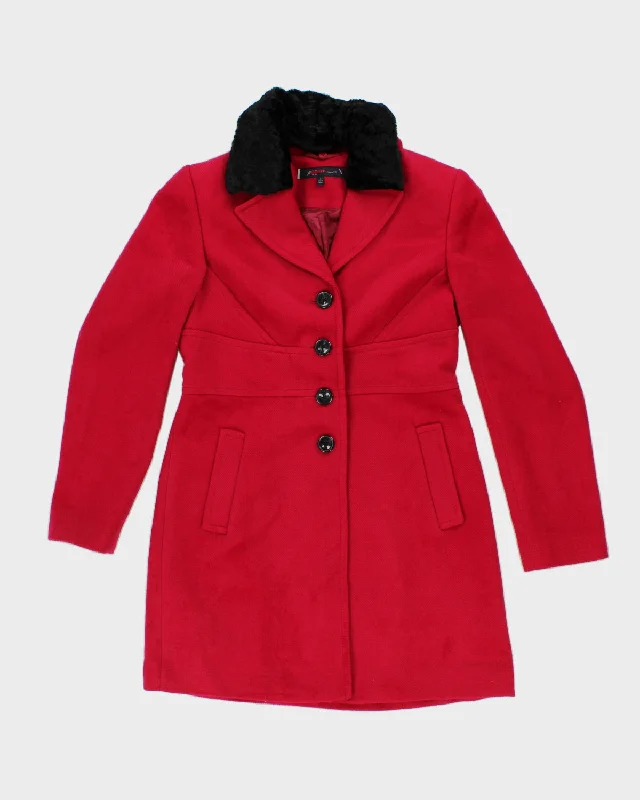 Anne Klein Fleece Collared Pink Coat - S Classic Riding Jacket