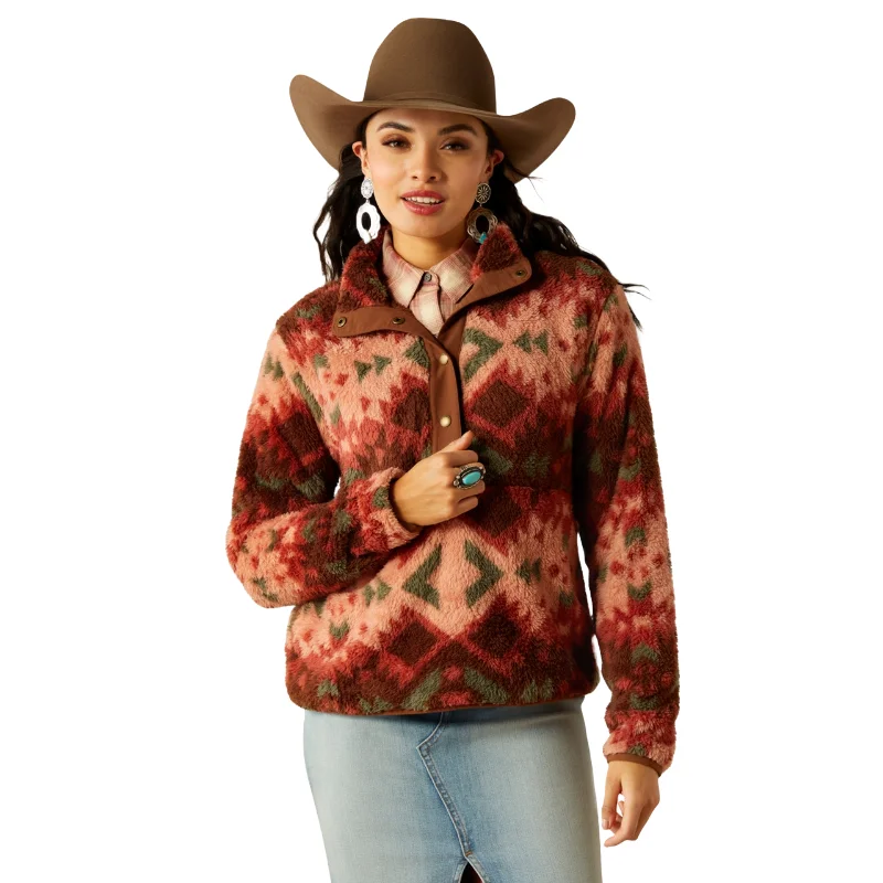 Ariat Ladies Berber Plainsview Aztec Print Snap Pullover 10053942 Saggy Sleeve Comfort