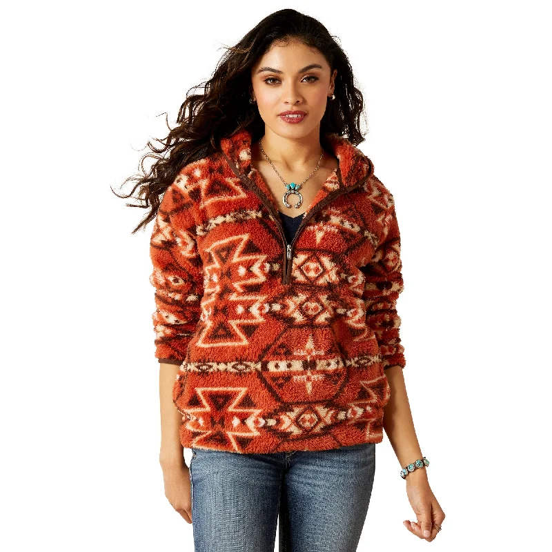 Ariat Ladies R.E.A.L™ Berber Burnt Brick Aztec Print Pullover 10046133 Asymmetrical Neck Pullover Ariat Ladies R.E.A.L™ Berber Burnt Brick Aztec Print Pullover 10046133 Asymmetrical Neck Pullover