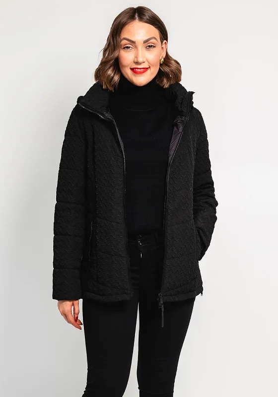 Barbara Lebek Textured Padded Hooded Coat, Black Belted Wool Overcoat