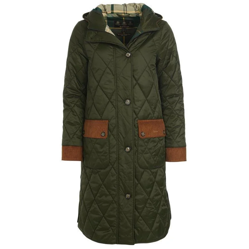 Barbour Mickley Ladies Quilted Coat - Sage/Ancient Zipper Front Biker Jacket