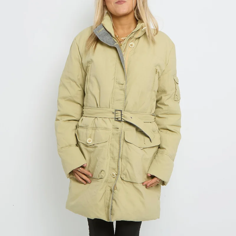 Belt Waist Turtle Neck Long Heavyweight Coat - UK 12 Quilted Hybrid Jacket