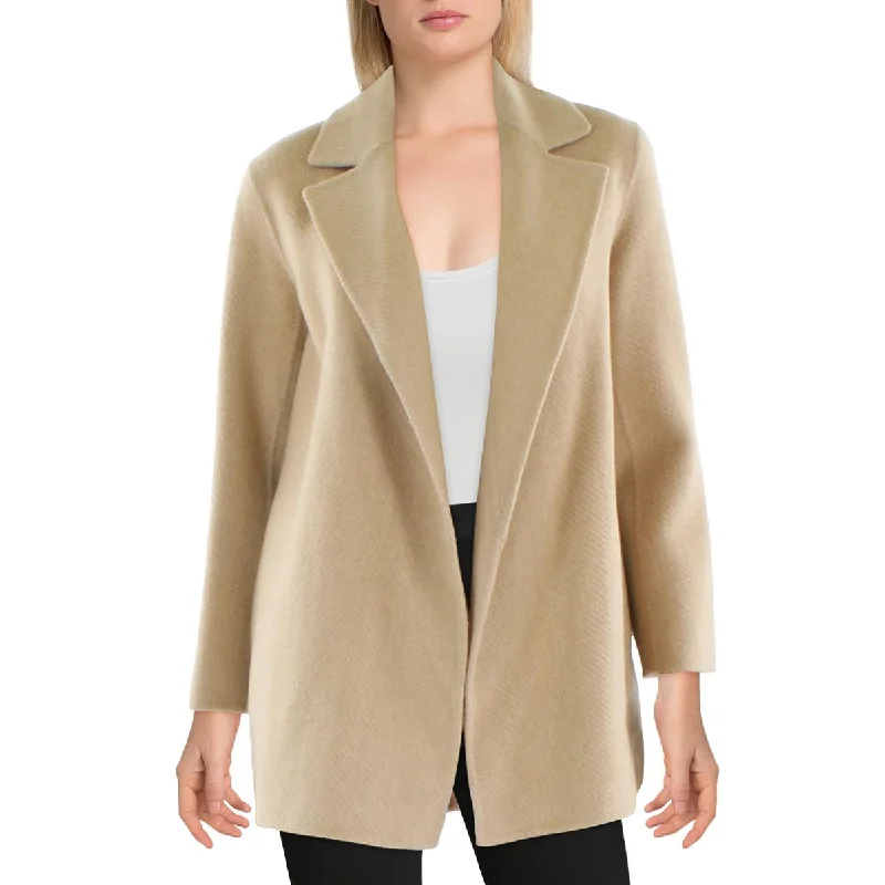 Clairene Womens Wool Open-Front Wool Coat Cropped Fleece Jacket