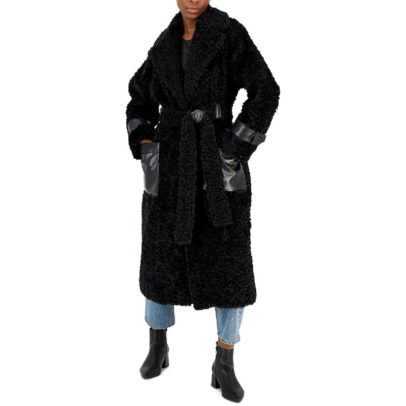 Womens Faux Shearling Long Coat Boho Fringe Cardigan