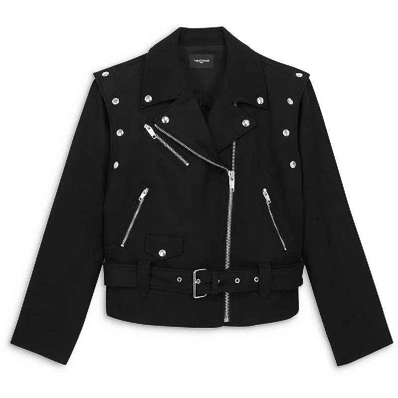 Womens Wool Blend Wool Wool Coat Vegan Leather Trench