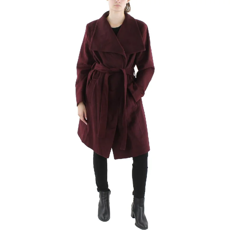 Womens Wool Midi Long Coat Sleek Leather Jacket