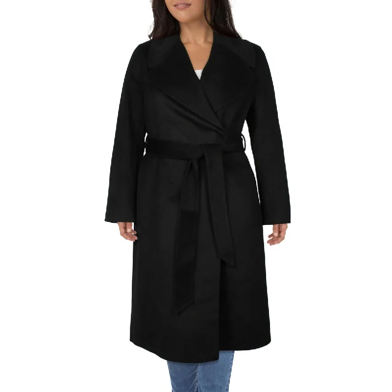 Womens Wool Blend Wool Wrap Coat Adjustable Waist Parka