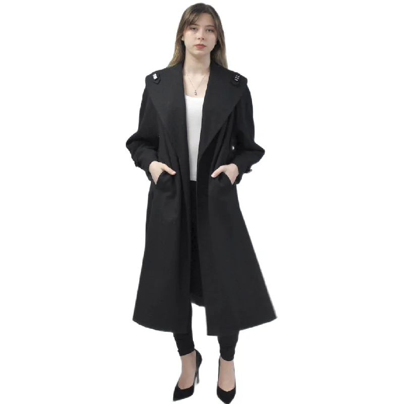 Womens Black Wool Swing Coat 1940s 1950s M-L Fab Bakelite Ornaments Morris Suede Fringe Jacket