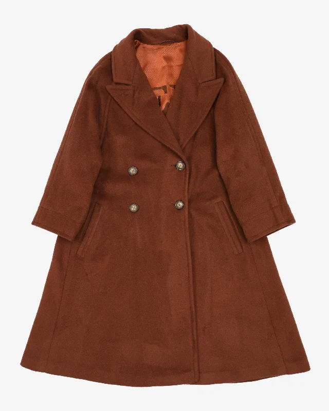 Brown A-line Wool Blend Coat - S / M Hooded Puffer Anorak