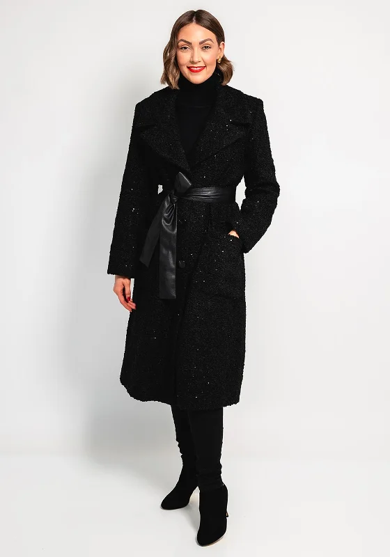 Camelot Sequin Longline Coat, Black Puff Sleeve Blazer