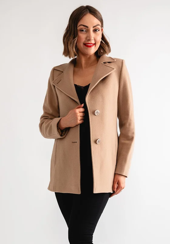 Christina Felix Short Wool Coat, Camel Stretch Fit Moto Jacket