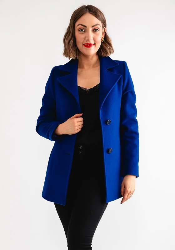 Christina Felix Short Wool Coat, Royal Blue Recycled Down Jacket
