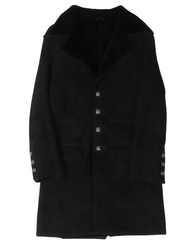 Shearling Lined Suede Leather Coat Oversized Teddy Coat