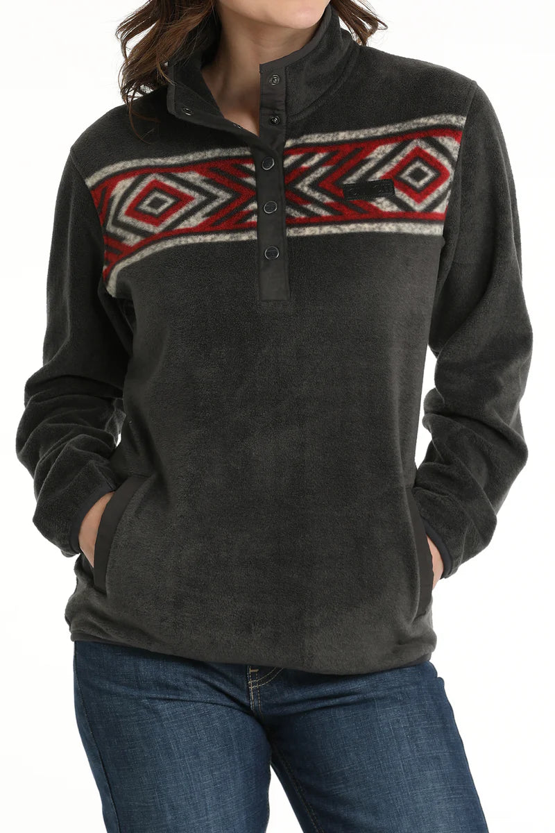 Cinch Women's Charcoal Aztec Fleece Pullover Bell Sleeve Stylish