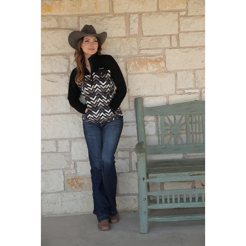 Cinch Women's Grey and Black Polar Fleece Pullover One Shoulder Top