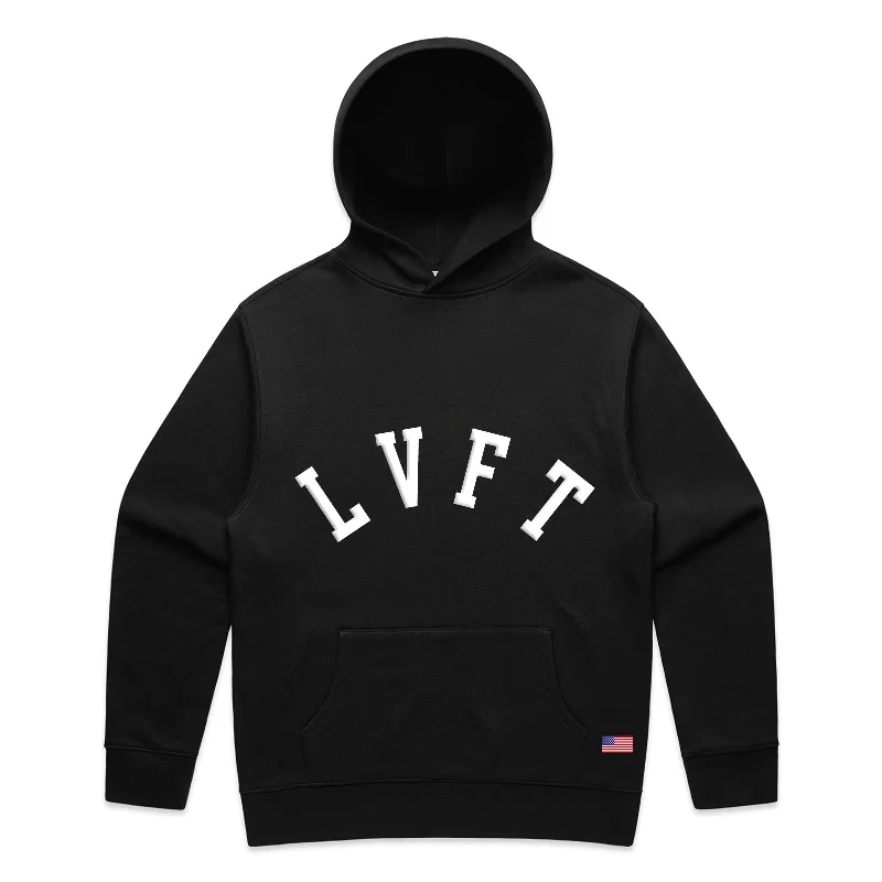 Varsity Crew Pullover Hoodie - Black Cold Shoulder Design