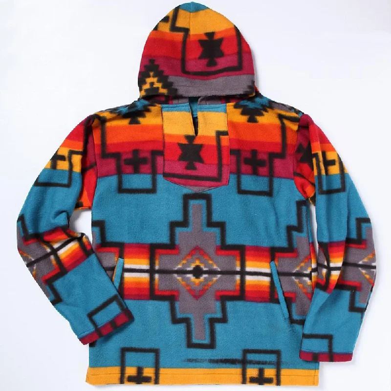 El Paso Women's Turquoise Aztec Fleece Pullover Hoodie Tight Sleeve Top