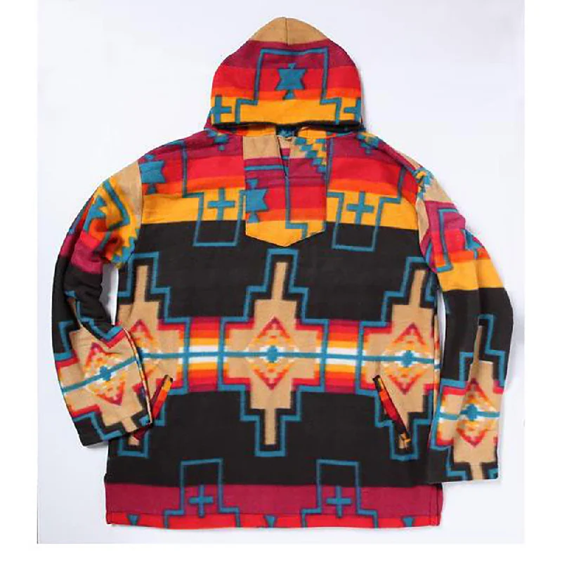El Paso Women's Multi Aztec Fleece Pullover Hoodie Tapered Sleeve Pullover