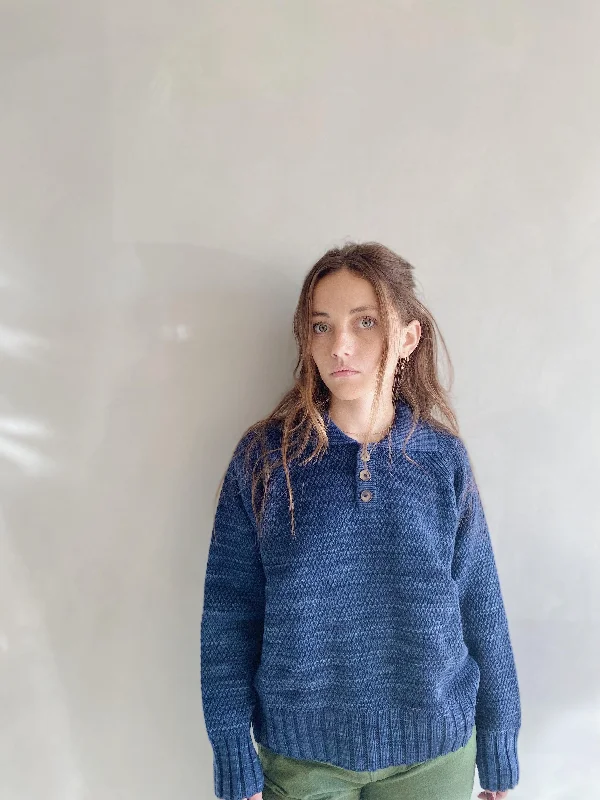 evan seed stitch pullover in navy merino Thick Cable Knit