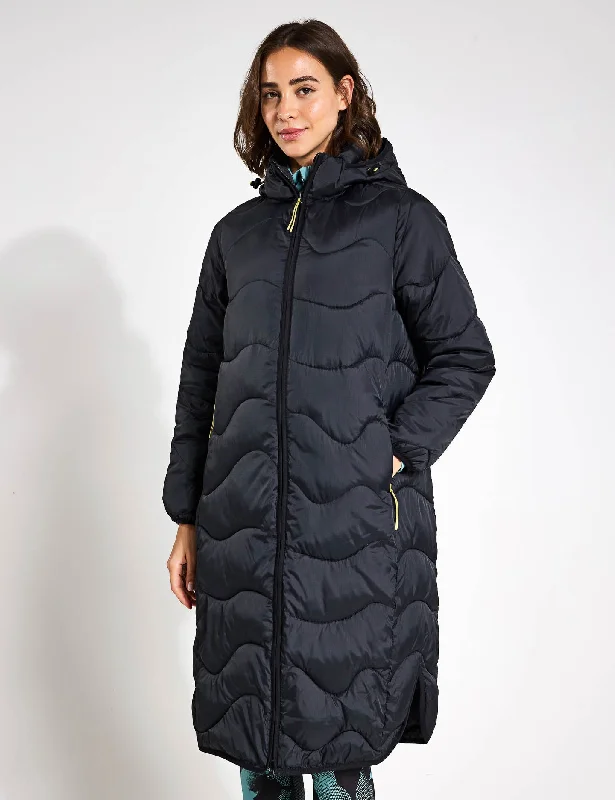 Stormwear Quilted Hooded Longline Puffer Coat - Black Fur-Lined Aviator Coat