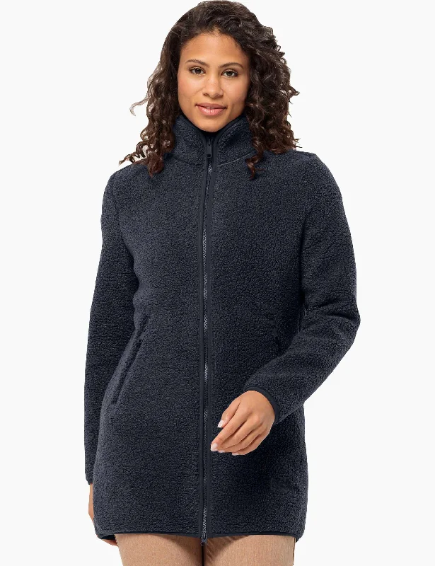High Curl Coat - Night Blue Luxe Satin Long Coat