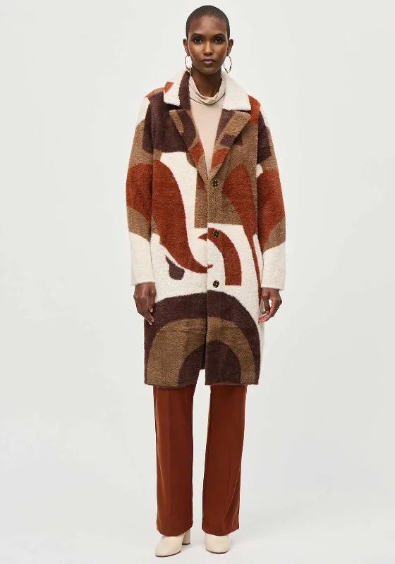 Joseph Ribkoff Abstract Faux Fur Knit Coat, Brown Structured Wool Blazer
