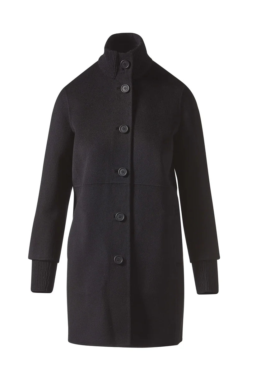 Button Front Knit Trim Coat Casual Denim Jacket