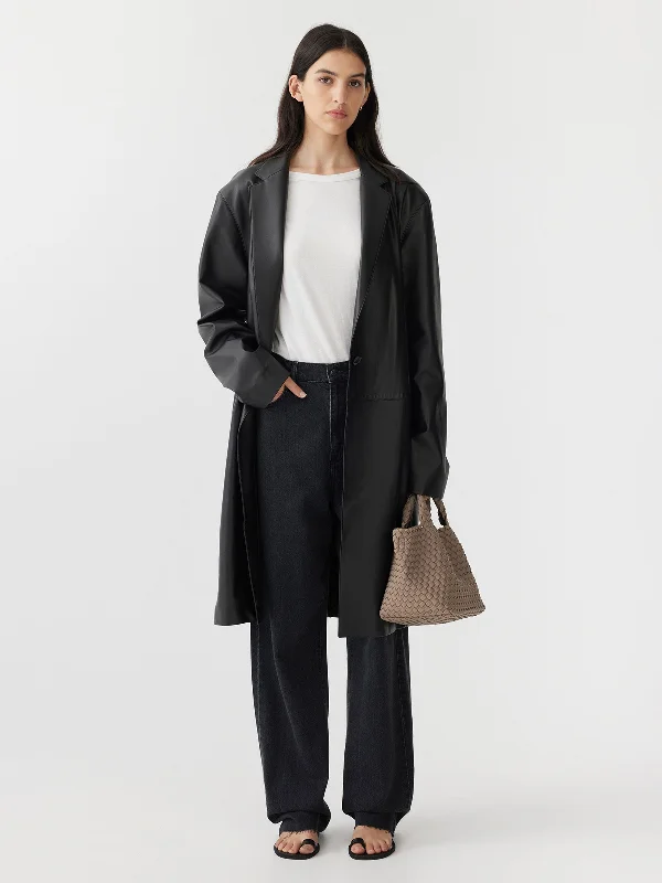 leather longerline coat Soft Thermal Overcoat