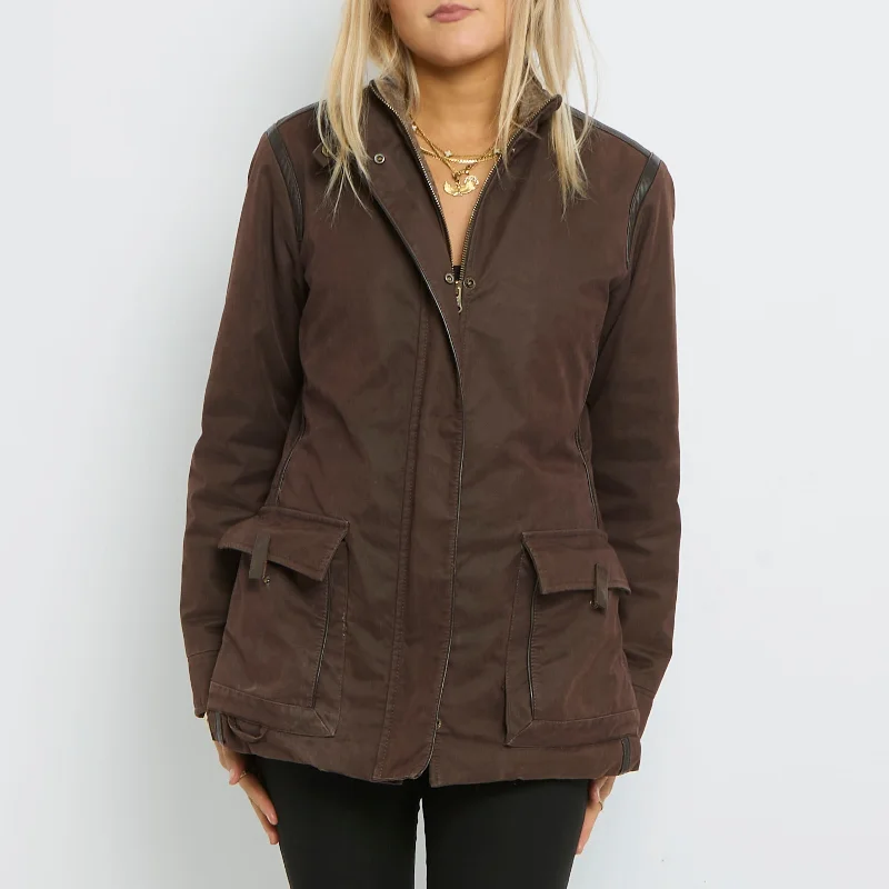 Leather Piping Waxy Coat - UK 14 Double-Layered Poncho