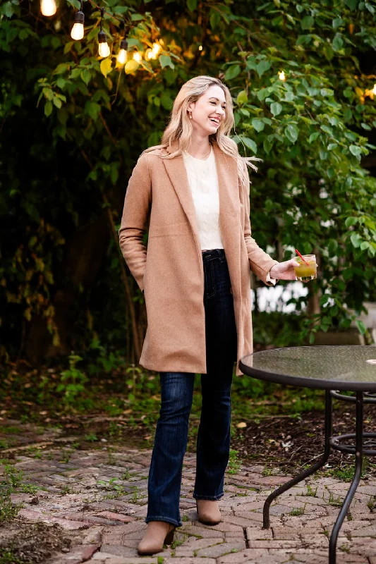 Love Tree Long Coat for Women in Camel | J8195-CAMEL Draped Longline Jacket