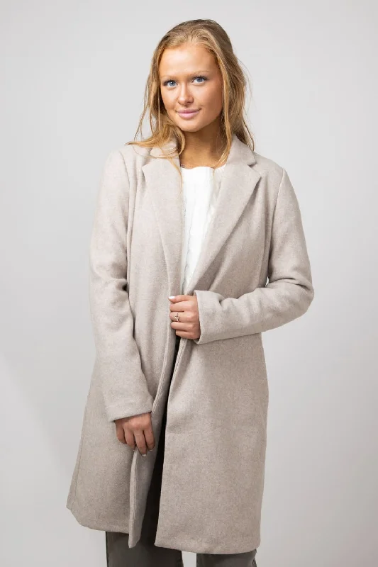 Love Tree Long Coat for Women in Oatmeal | J8195-OATMEAL Vegan Leather Trench