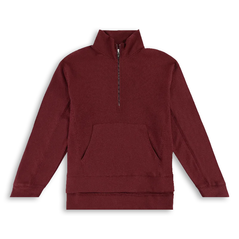 Maroon Soft Quarter Zip Pullover Bardot Neck Top