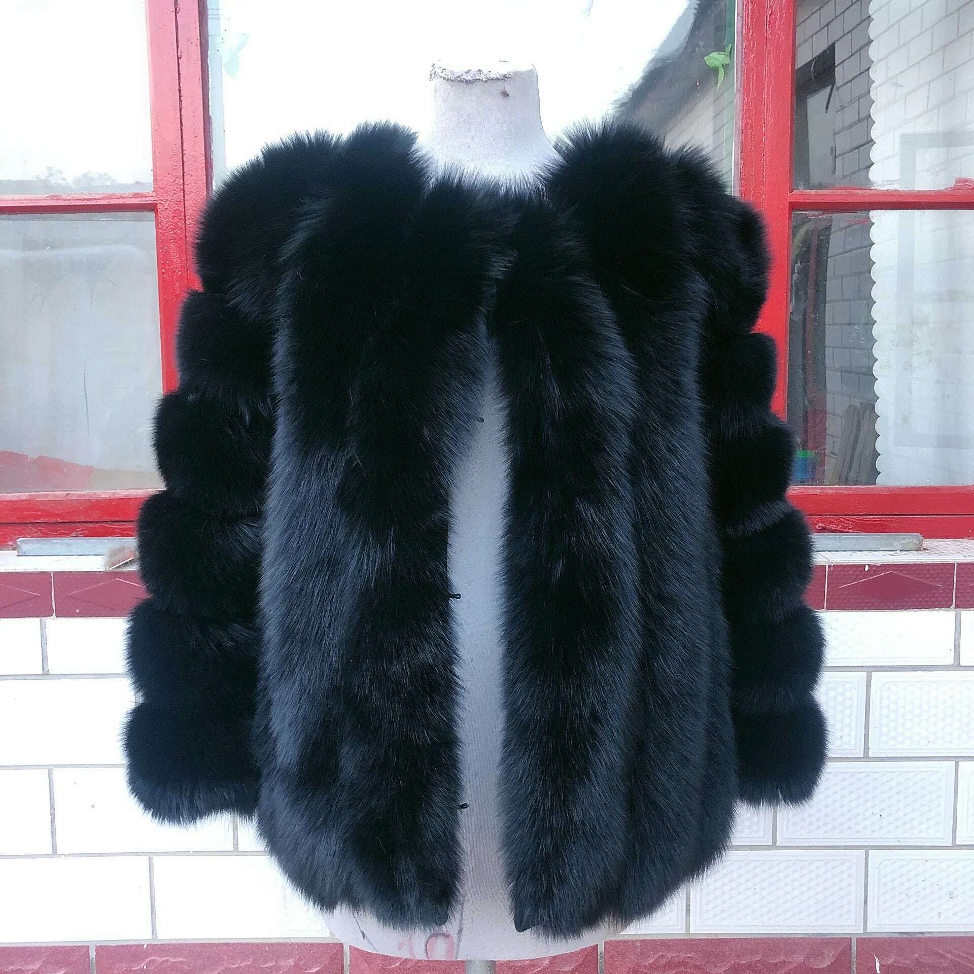 Natural fur ackets for women 2023 New style real fur coat Vertical bar high quality winter women cold coat Luxury free shipping Belted Midi-Length Coat