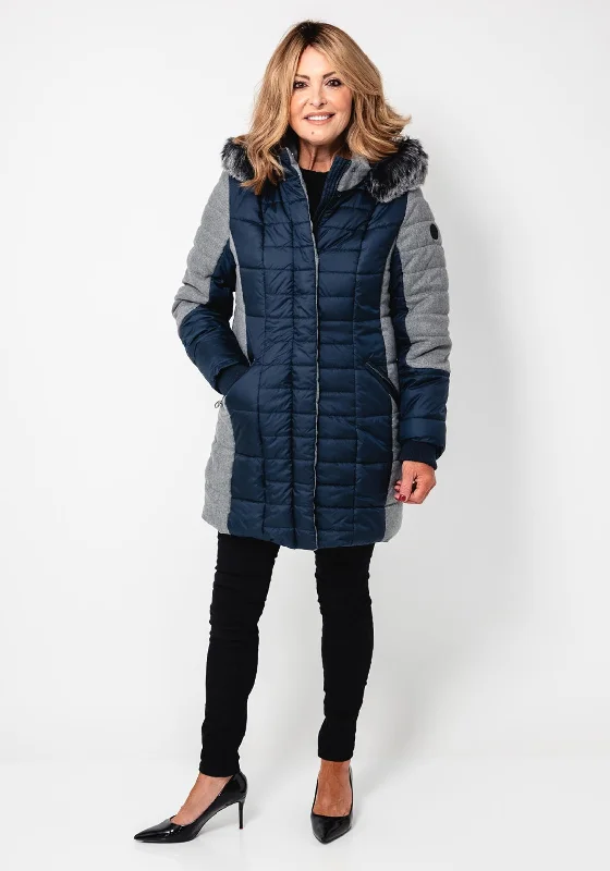 Normann Contrast Hooded Padded Coat, Navy Streetwear Bomber Jacket
